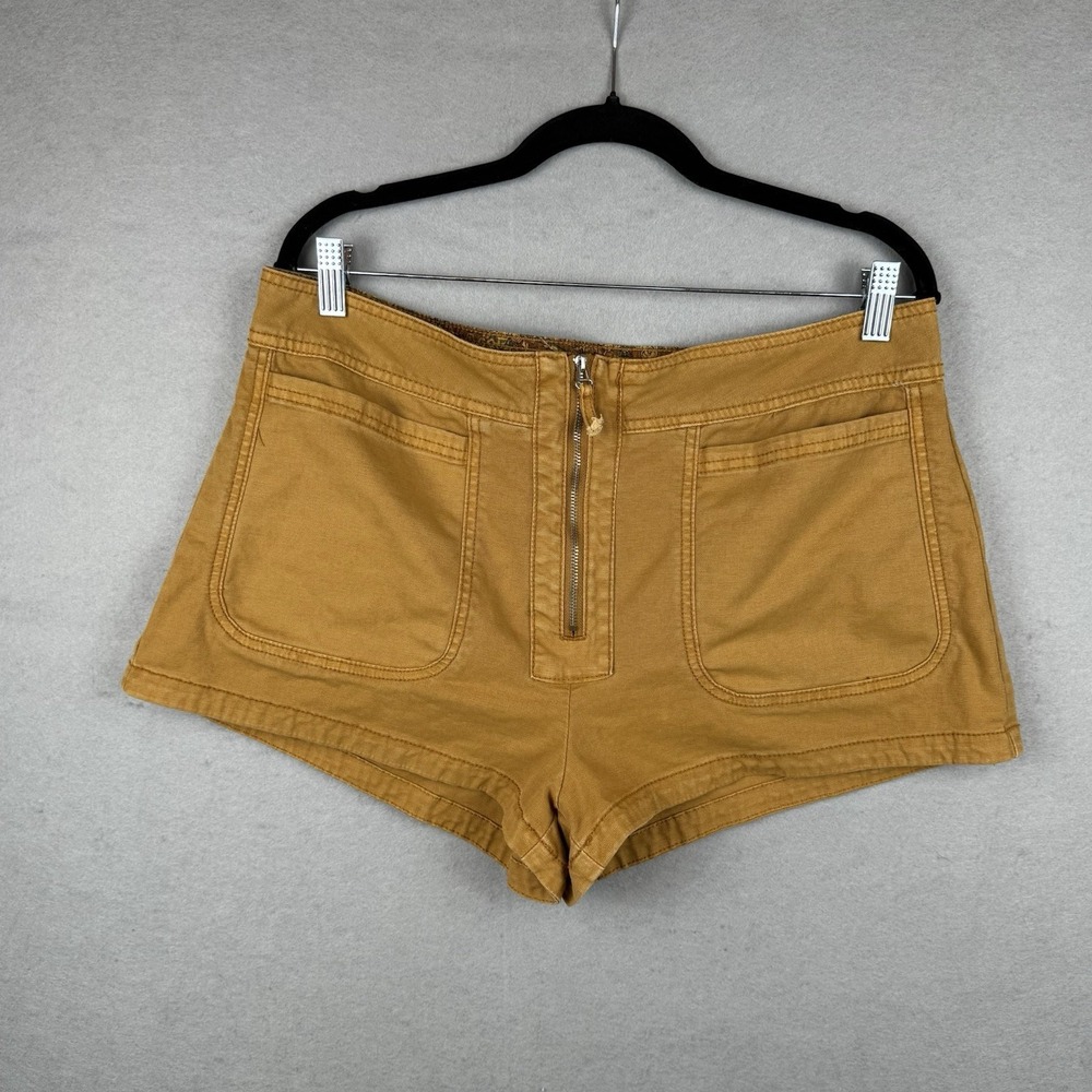 Anthropologie High Rise Mustard Yellow Patch Pockets‎ Utility Shorts Sz 14